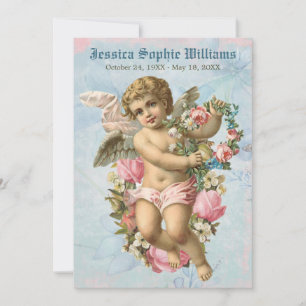 Faire-part Mémorial Bleu de l'Ange Victorien vintage Décès