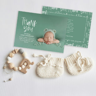 Faire-part Merci écrit à la main photo moderne naissance