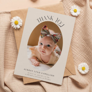 Faire-part Merci élégant Oval Cream Baby Photo