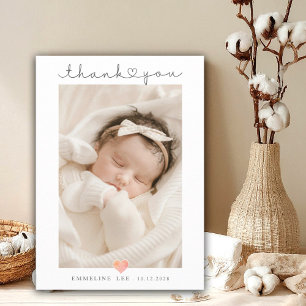 Faire-part Merci photo bébé Script Coeur naissance