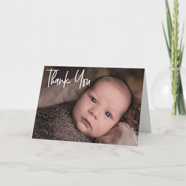 Faire-part Merci photo bébé Script de naissance (Devant)