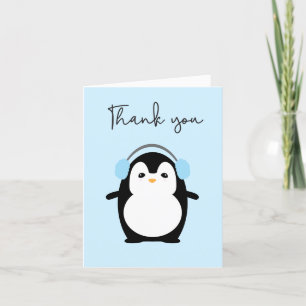 Faire-part Merci photo Blue Cute Penguin Baby