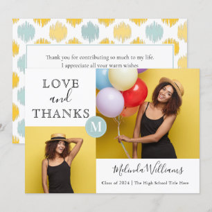 Faire-part Merci photo de la menthe et du monogramme jaune