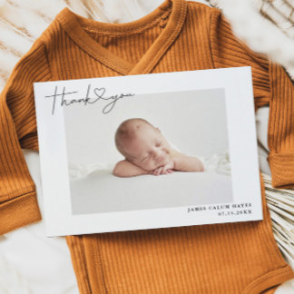 Faire-part Merci photo simple bébé Script Coeur naissance