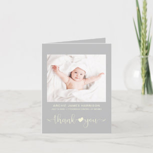 Faire-part Merci Photos Coeur Gris Jaune Naissance