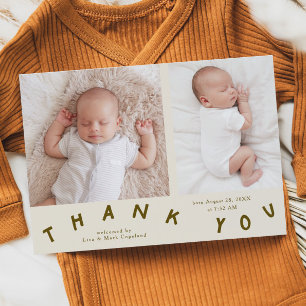 Faire-part Merci Typographie Cream Photo de naissance