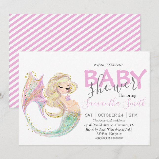 Faire-part Mère Baby shower Sirène À Être (Devant / Derrière)