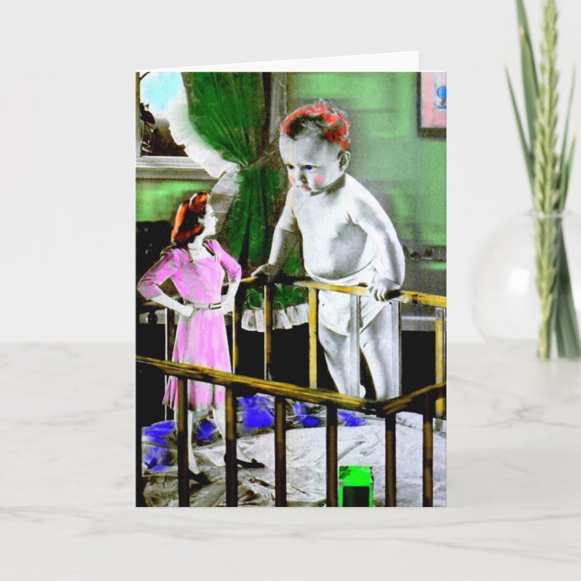 Faire-part Mère des années 1940 et son bébé géant (Devant)