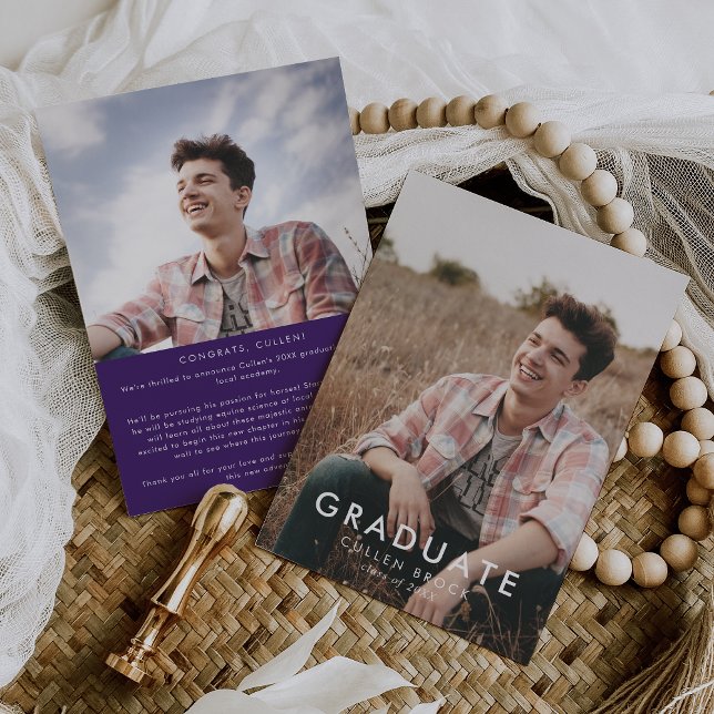 Faire-part Message chic violet et diplôme photo (Créateur téléchargé)