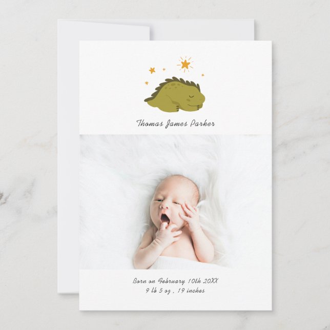 Faire-part Mignon Green Dinosaur Photo Collage de la naissanc (Devant)
