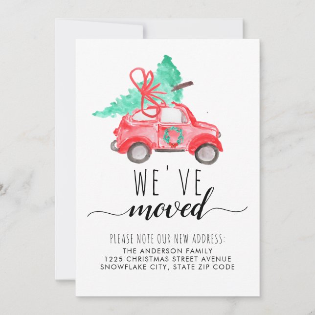 Faire-part Mignonne Nous avons Déménagé Noël Arbre de Voiture (Devant)