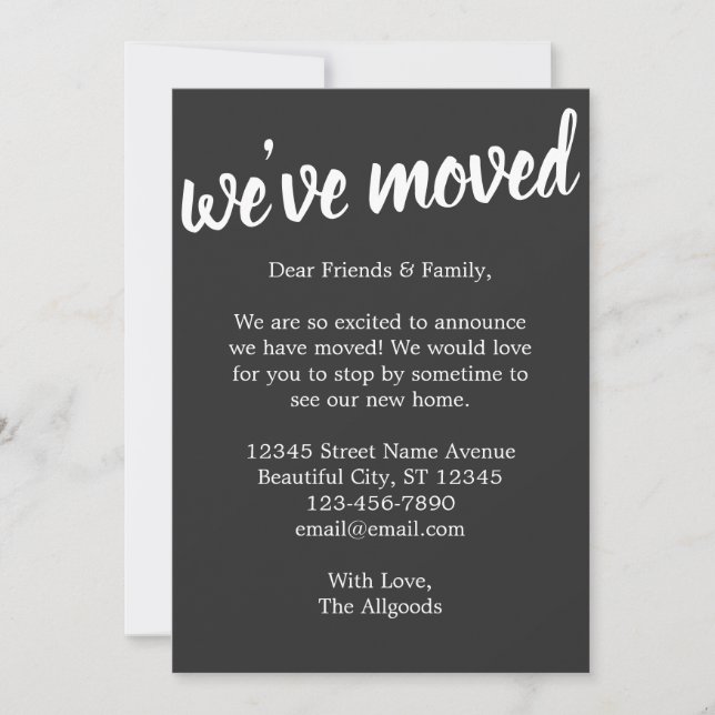 Faire-part Mignonne Nous avons déplacé Motif noir Moving Fair (Devant)