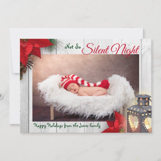 Faire-part Mignonne pas si Silent Night Baby Photo de Noël (Devant)