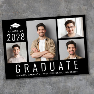 Faire-part Minimal moderne 4 photo Collage noir Graduation