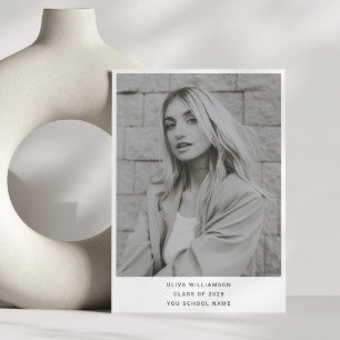 Faire-part Minimaliste Moderne Blanc Simple Photo Diplômé