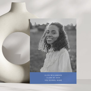 Faire-part Minimaliste Moderne Simple Photo Bleu Diplômé