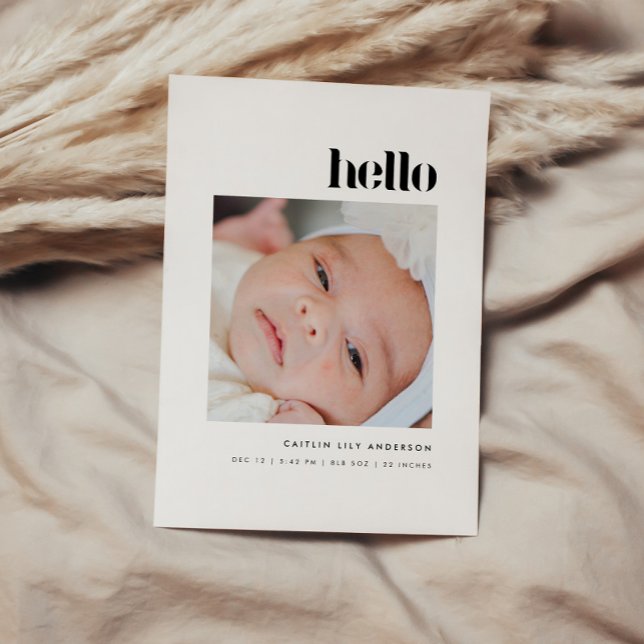 Faire-part Minimalistic Bold "Hello" 5-Photo Baby Birth (Créateur téléchargé)