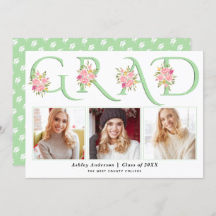 Faire-part Mint GRAD typographie rose roses obtention de dipl