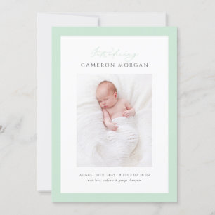 Faire-part Mint Green Whimsical Calligraphie Photo Bébé Naiss