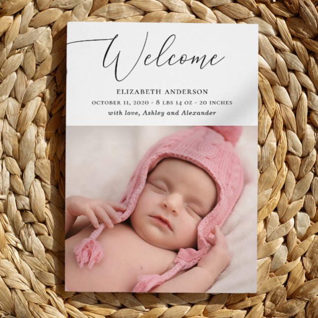 Faire-part Minuscule délicat script élégant bébé naissance (Créateur téléchargé)