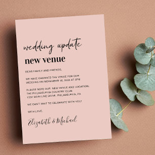 Faire-part Mise à jour de mariage rose poudré Nouveau lieu