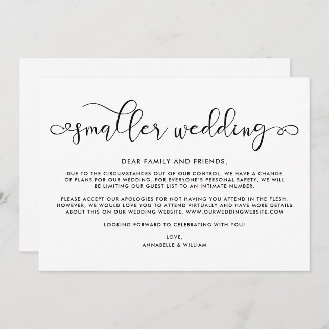 Faire-part Mise à jour mariage | Mariage plus petit (Devant / Derrière)