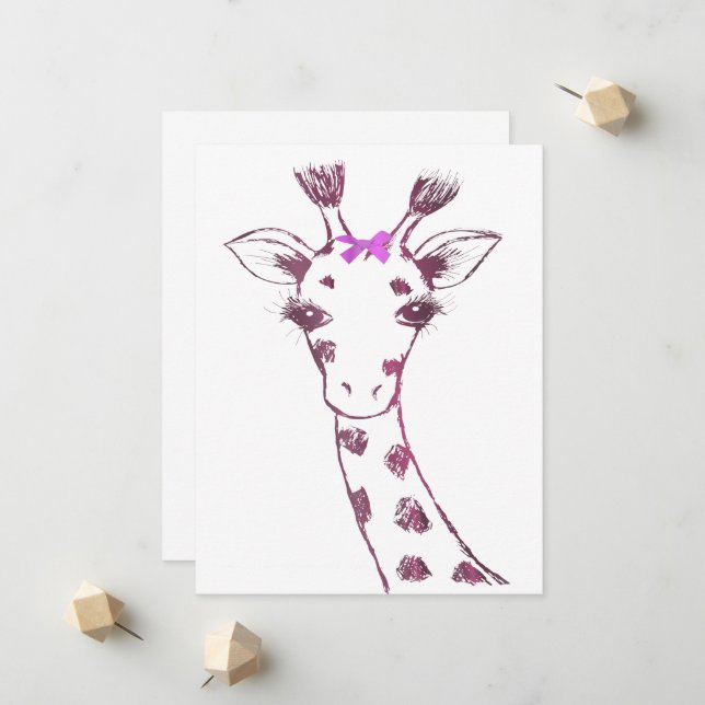 Faire-part Mme Giraffe Cute Sarcastic Design (Devant/Arrière en situation)