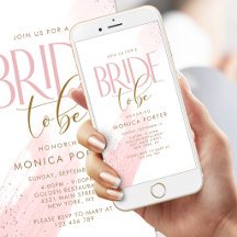 Faire-part Mobile Mariée à Venir Aquarelle Rose Pâ