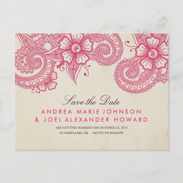 Faire-part Mod Mehandi Enregistrer la carte postale Date (Devant)