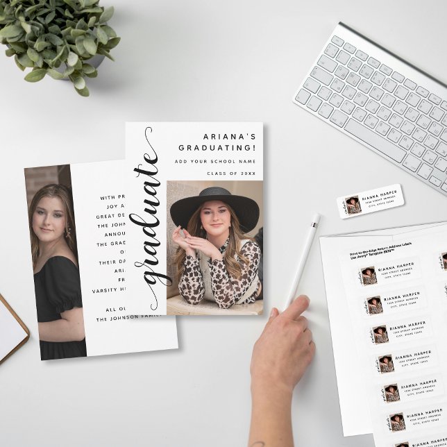 Faire-part Modern Black Script 2 Photo Graduation (Créateur téléchargé)