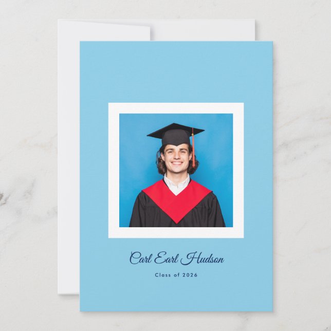 Faire-part Modern Blues & White High School Photo Grad (Devant)