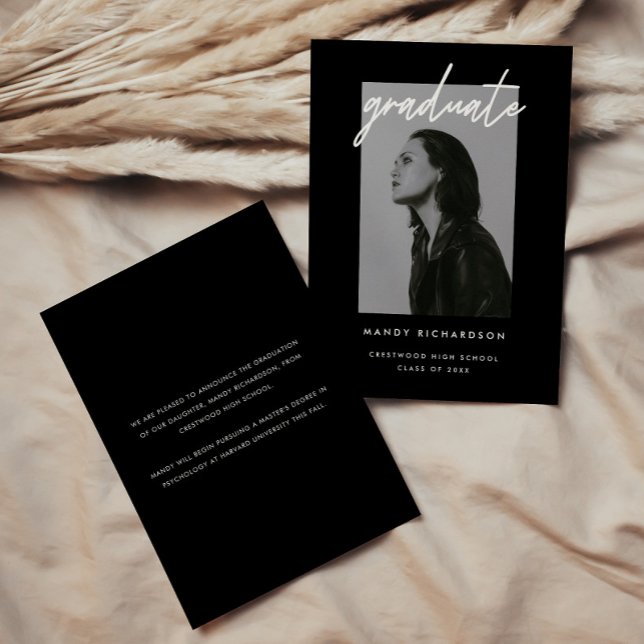 Faire-part Modern Bold Black Script Photo Graduation (Créateur téléchargé)