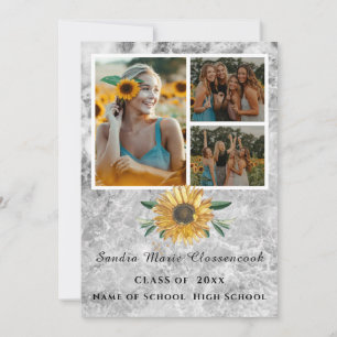 Faire-part Modern Grey 4 Photo Collage Tournesol graduation