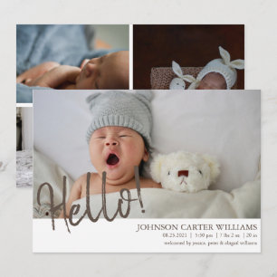 Faire-part Modern Hello Script 4 Photos Naissance