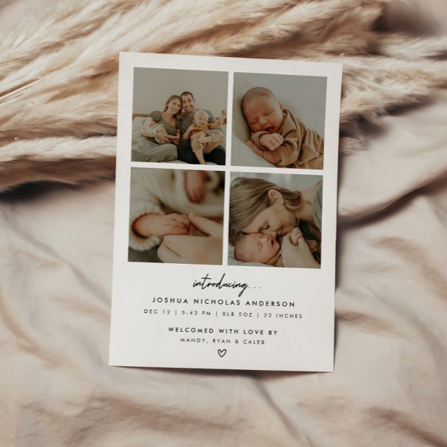 Faire-part Modern Minimalist 5 Baby Photos Birth (Créateur téléchargé)
