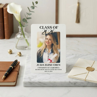 Faire-part Modern Minimalist Photo Graduation Black Script 