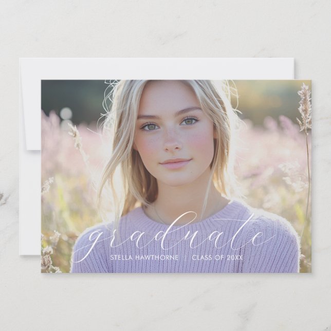 Faire-part Modern Minimalist Script Photo Graduation (Devant)