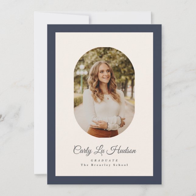 Faire-part Modern Oval Blue High School Photo Graduate (Devant)