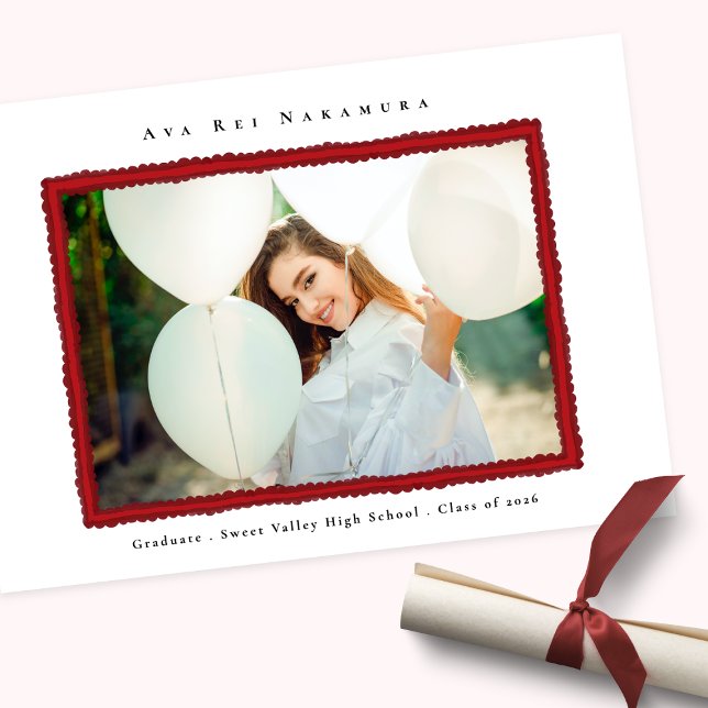 Faire-part Modern Red Photo Frame Graduation Class of 2026 (Créateur téléchargé)