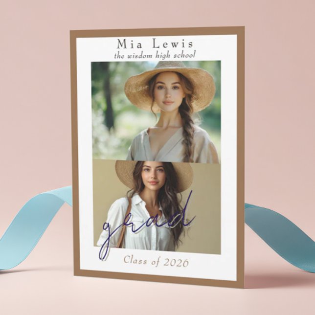 Faire-part Modern Script  Multi Portrait Photo Graduation (Créateur téléchargé)