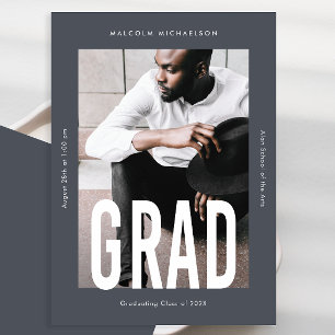 Faire-part Modern Tall Type One Photo Blue Graduation