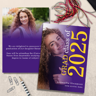 Faire-part Moderne 2 photo Jaune Purple 2025 Graduation