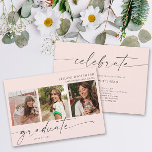 Faire-part Moderne 3 Photo Graduation Party Blush Rose