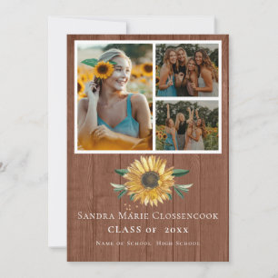 Faire-part Moderne 4 Photo Collage Tournesol graduation Rusti