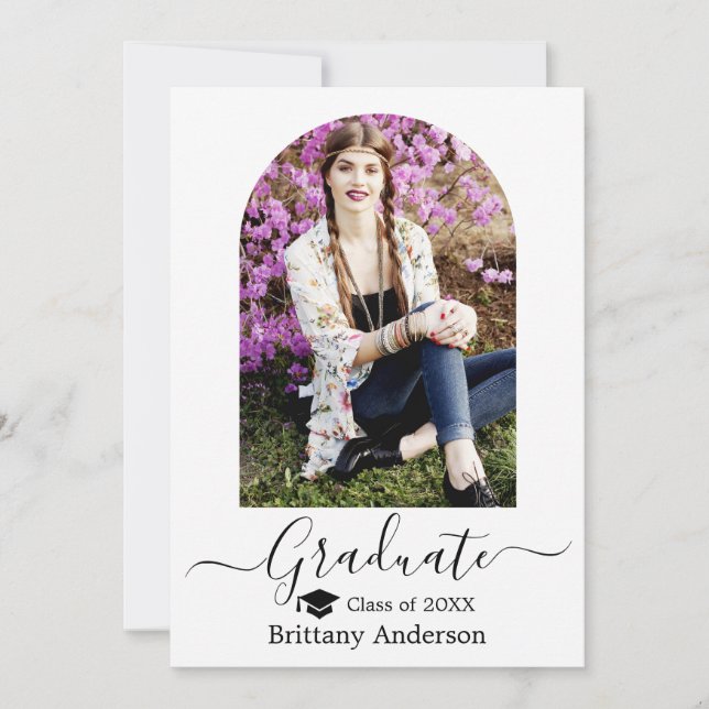 Faire-part Moderne Arch Casquette Calligraphie Graduation (Devant)