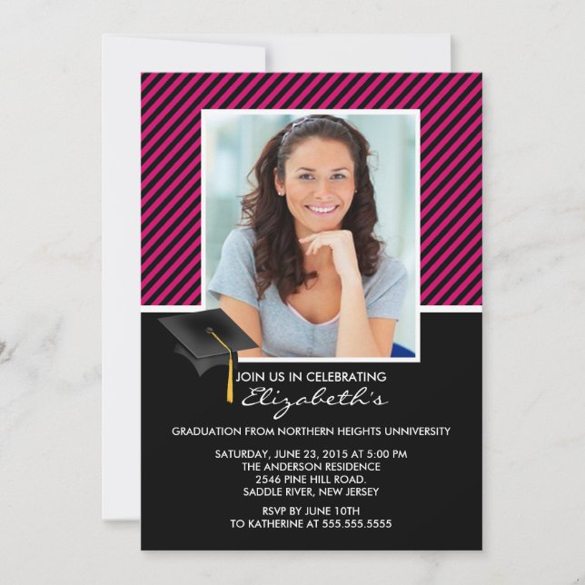 Faire-part moderne Black Stripe Graduation Party (Devant)