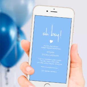 Faire-part Moderne Blue Baby Boy Shower Cellphone Vite