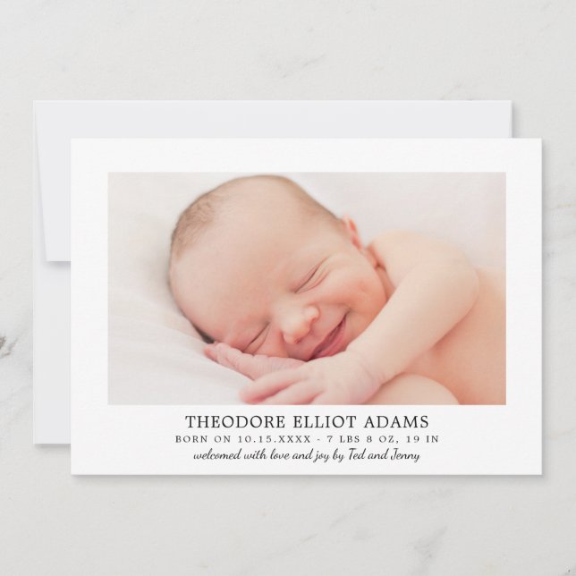 Faire-part Moderne Blush Neutral Stripes Baby Boy Photo Naiss (Devant)