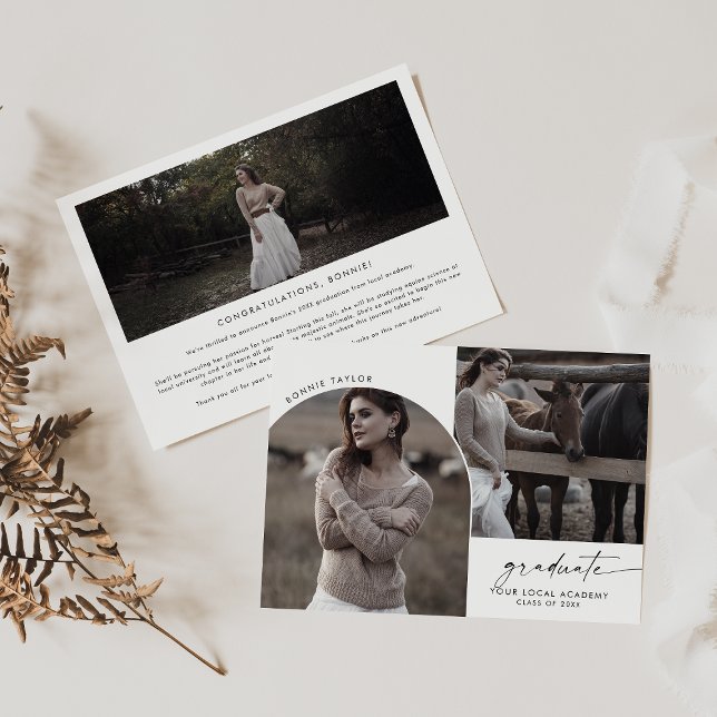 Faire-part Moderne Boho Arch Diplômé 3 Photo Graduate (Créateur téléchargé)