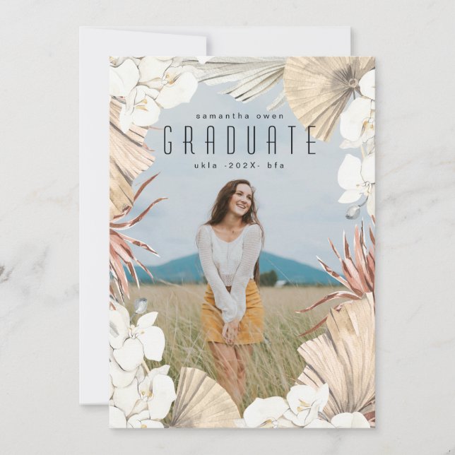Faire-part Moderne Boho Pampas Grass Graduate Photo Universit (Devant)